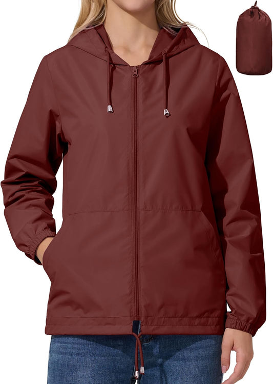 Womens Rain Jacket Lightweight Windbreaker Waterproof Raincoat Cycling Running Hiking Gear Hood Packable