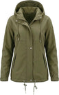 Rain Jacket Women Waterproof Lightweight Drawstring Zip Rain Coats Hiking Outdoor Travel Windbreaker with Hood