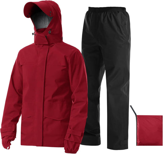 Rain Suit Waterproof Jacket with Pants 2 Pieces Breathable Lightweight Packable Raincoat with Hooded Rain Gear Unisex