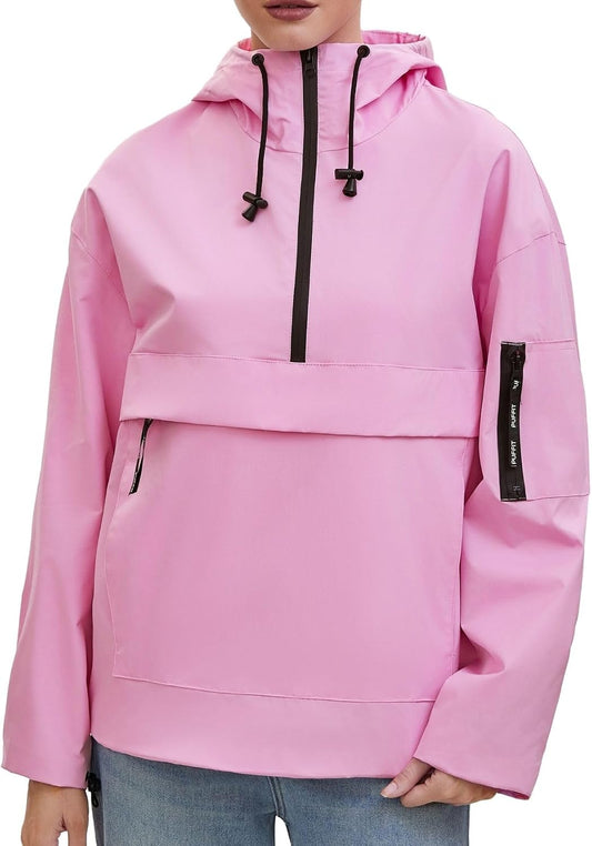Rain Jacket Women, Women’s Lightweight Anorak Pullover Hoodie Jacket, Water-Resistant