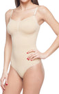 Women's Soft Seamless Full Body Bodysuit Shaper with Thong Bottom and Adjustable Shoulder Straps
